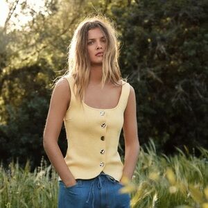 Zara Yellow Tank Top with Button Detail